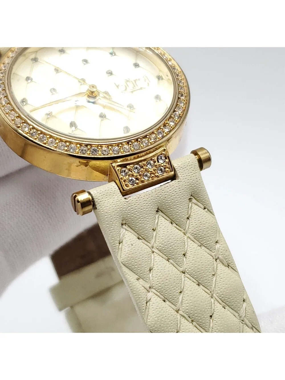 Burgi Quartz Womens Watch 31mm Gold Tone Rhinestone Bezel New Battery